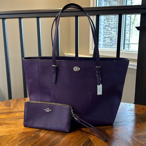 Coach Handbags - Coach Tote Purse and Matching Wristlet Purple